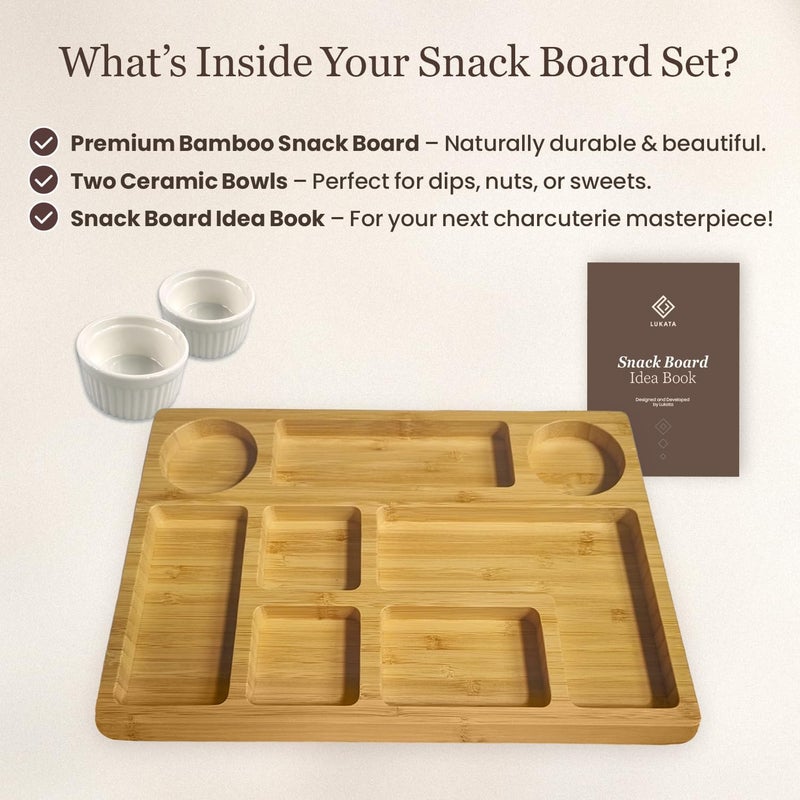 Lukata Grazing Board - Small Charcuterie Board for Snacks Cheese & Appetizers - Durable Bamboo Serving Platter for 2-3 People Parties Guests Picnics - 12.6''x 8.7''x 0.8'' - Image 3